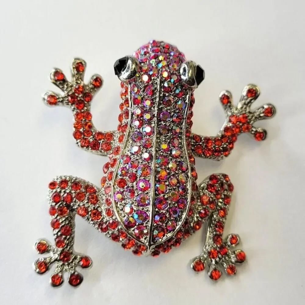 Red Rhinestone Frog Brooch - Picture 2 of 11